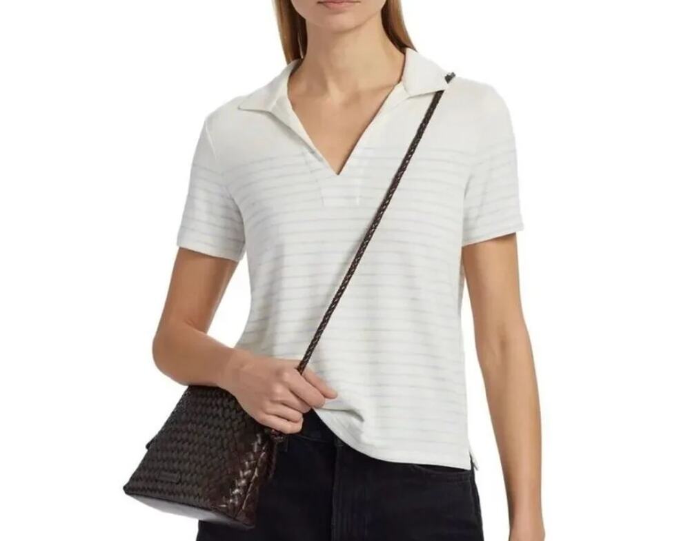 NEW Rag & Bone Knit Stripe Polo Shirt Ivory Split Neck Medium